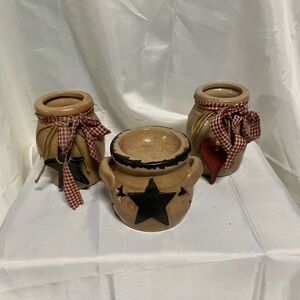 Rustic Brown Ceramic Star & Heart Accent Vases Set